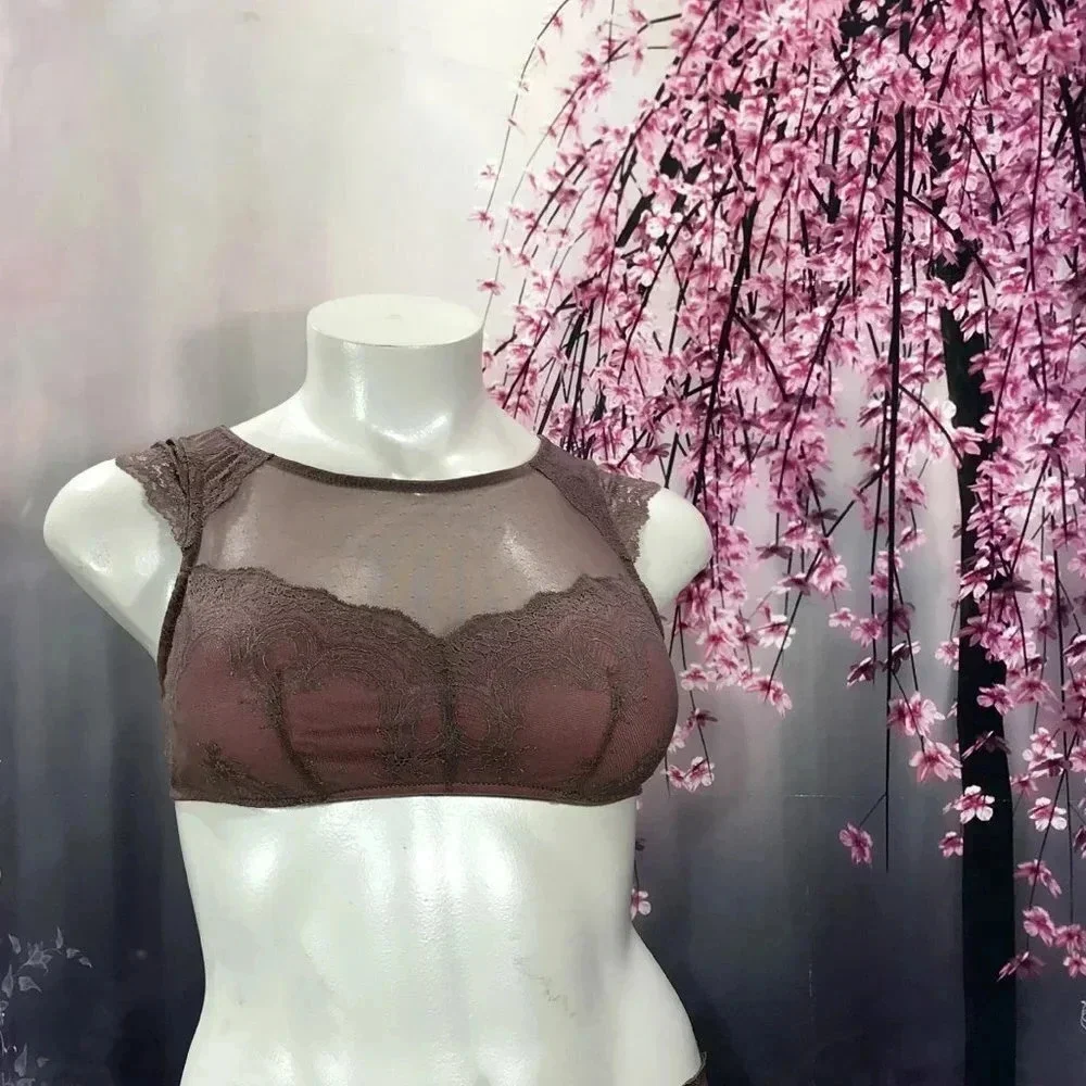 XS X-XSMALL Gilligan & O'Malley Cap‎ Sleeve High Neck Lace Bralette NWT